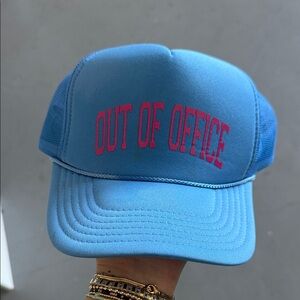 OTTO Blue Trucker Hat with Pink 'Out of Office' Embroidery